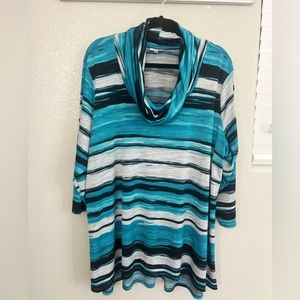 Teal/Black/White Cowl Neck Blouse by Avenue size 22/24